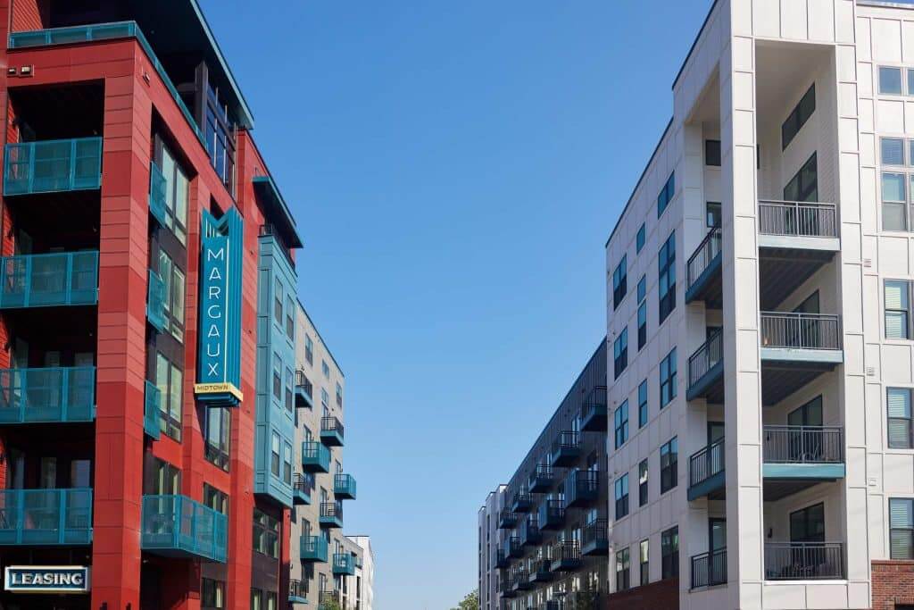 Exterior view of Margaux Midtown's building and exterior sign