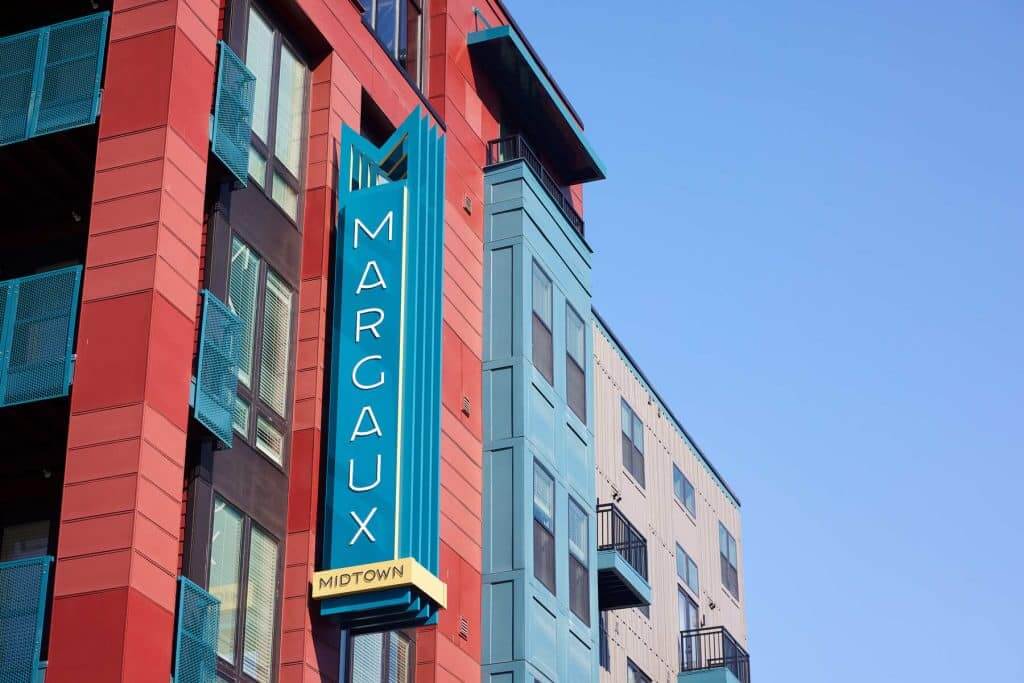 Margaux Midtown's apartment exterior signage