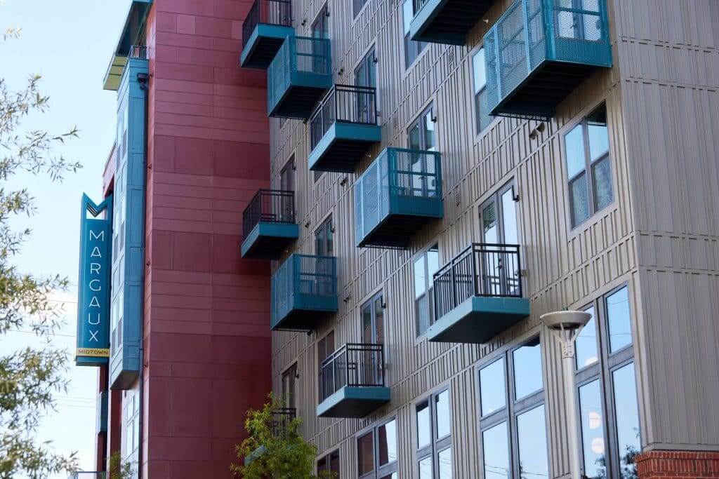 Exterior view of apartment balconies at Margaux Midtown