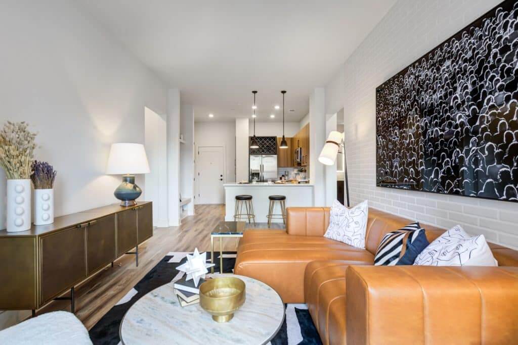 Modern furnished living room in apartment at Margaux Midtown